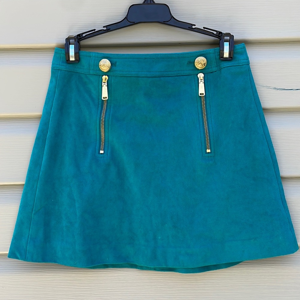 Express Teal Faux Suede A-Line Mini Skirt